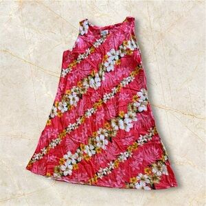 Paradise Bay  Hawaiian dress, predominantly red,diagonal stripes pink floral L